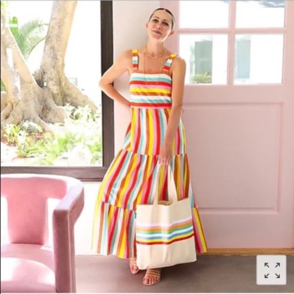 J. Crew Size Small Bright Rainbow Stripe Maxi Dress Womens Tiered 100% Cotton - Picture 3 of 15